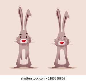 Funny rabbit character. Cartoon vector illustration. Old and young bunny. Happy easter.