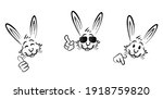 Funny rabbit collection with hand gesture - cartoon hand drawing 