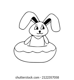 Un conejo divertido e ícono de doodle de donut. Arte vectorial de mascotas con fondo blanco.