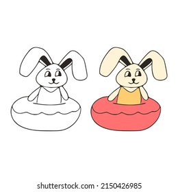 Funny rabbit and donut doodle icon. Cute pets vector art on white background.