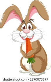 Funny Rabbit Eating Carrot Cartoon Character illustration