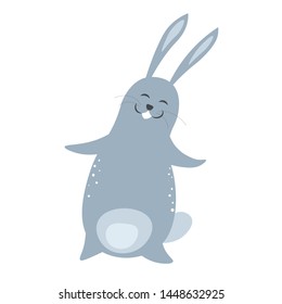 Funny rabbit fat bunny isolated forest animal vector fluffy jumping mammal ears and tail hare cartoon character wildlife and wild species whiskers and teeth Easter symbol or childish soft toy.