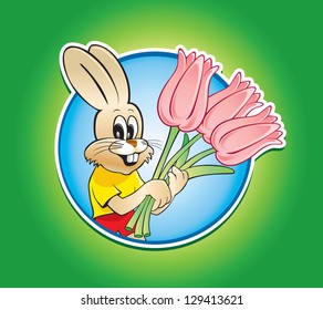 Funny rabbit with flowers