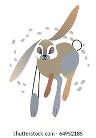 funny rabbit and footprints. Vector illustration