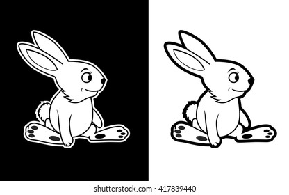 Funny Rabbit Mascot, Vector Illustration isolated on white and black background