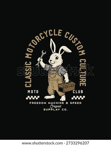 Funny Rabbit Mechanic Holding Wrench and Toolbox Classic Motorcycle Graphic tee template