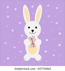 Funny rabbit. New year background with snow. Vector illustration for card
