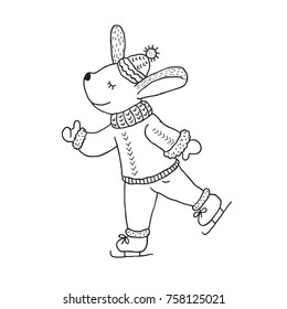 Funny rabbit. Nursery art. Minimalist scandinavian style. Character for kids card, print for t-shirt and more. Winter season.