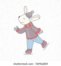 Funny rabbit. Nursery art. Minimalist scandinavian style. Character for kids card, print for t-shirt and more. Winter season.