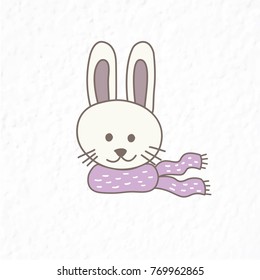 Funny rabbit. Nursery art. Minimalist scandinavian style. Character for kids card, print for t-shirt and more. Winter season.