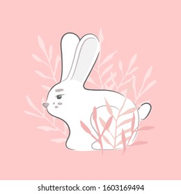 Funny rabbit on pink background. Animal illustration. Cute print design. Art for social media and apparel. Ready-to-print design template. Vector illustration.
