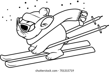 Funny rabbit on skis. Vector
