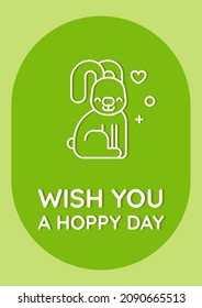 Funny rabbit pun postcard with linear glyph icon. Hare-larious wish. Greeting card with decorative vector design. Simple style poster with creative lineart illustration. Flyer with holiday wish