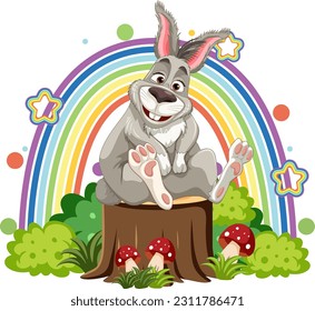 Funny Rabbit with Rainbow Background illustration