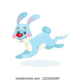 Funny rabbit runs. In cartoon style. Isolated on white background. Vector flat illustration.