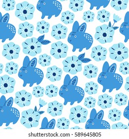 Funny rabbit seamless background. Kid design. Vector illustration.