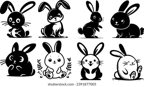 Funny Rabbit Silhouettes Cute Rabbit Vector