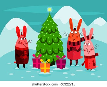 Funny rabbits celebrating Christmas - vector version (EPS10)