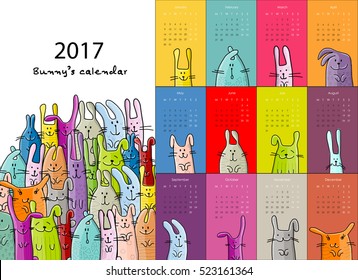 Funny rabbits. Design calendar 2017