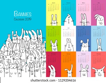 Funny rabbits. Design calendar 2019