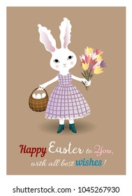 Funny rabbits with easter eggs.