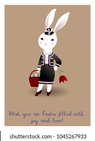 Funny rabbits with easter eggs.