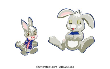 funny rabbits. hand-drawn. isolated on a white background. high-quality vector illustration. a set for your design work