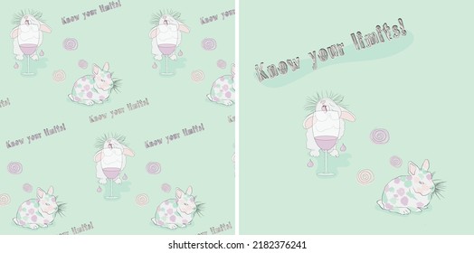 Funny rabbits with the meaning "Know limits", includes pattern and vector