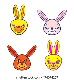 Funny rabbits. Stylized rabbits. Line art. Drawing by hand.