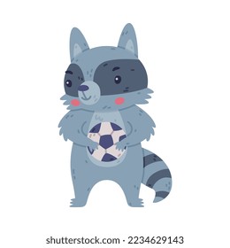 Funny Raccoon Animal Character with Striped Tail Holding Ball Vector Illustration