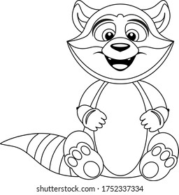 Funny raccoon coloring book for adults and children. Vector illustration on a white background.