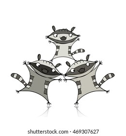 Funny raccoon family for your design