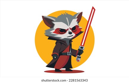 funny raccoon as hero from fantastic movie  with sword a vector illustration 