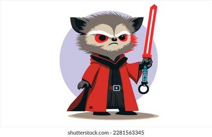 funny raccoon as hero from fantastic movie  with sword a vector illustration 