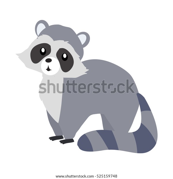 白い背景におかしなアライグマ しっぽを縞模様にした灰色のアライグマ 動物の愛らしい哺乳動物のアライグマのベクター画像キャラクター 魅力的なアライグマ 野生生物の特徴 のベクター画像素材 ロイヤリティフリー