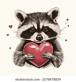 Funny Raccoon valentines day Retro vintage Valentine Tshirt Design