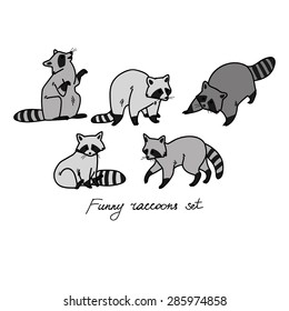 Funny raccoons set