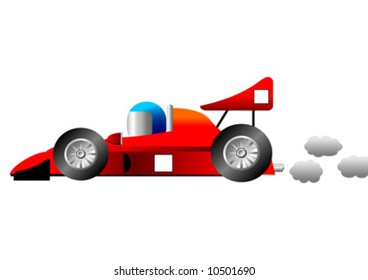 Funny race car isolated over white background