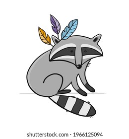 Funny Racoon character. Isolated on white.