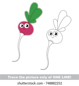 Funny Radish to be traced only of one line, the tracing educational game to preschool kids with easy game level, the colorful and colorless version.