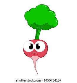 Funny Radish in a cartoon style. Concept Fruits and vegetables. Summer.