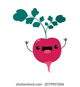 Carácter divertidísimo radical vegetal con imagen sonriente de cara y vectores de brazos