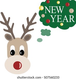 funny rain deer thinking about new year