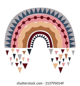 Funny rainbow baby design for birthday or baby shower invitation, clothes, poster, greeting card. Rainbow in an abstract geometric pattern in Scandinavian style. Vector.