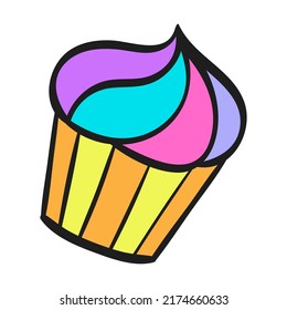 Funny rainbow cake. Cute cartoon cake. Flat vector illustration