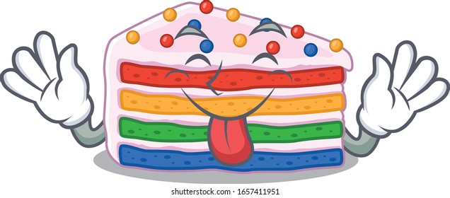 Funny rainbow cake mascot design with Tongue out