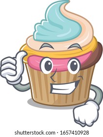 Funny rainbow cupcake making Thumbs up gesture