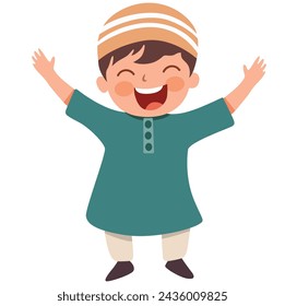 Funny Ramadan Kareem greeting cartoon with cute children