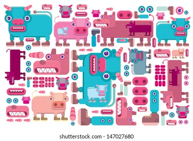 funny random vector animals pattern wallpaper and stickers