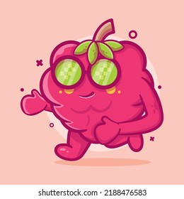 funny raspberry fruit character mascot running isolated cartoon in flat style design